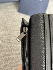 VERTICAL BIFOLD WALLET 19 IN BLACK GRAINED CALFSKIN MIX BLUE MONOGRAM OBLIQUE JACQUARD