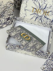 DIOR 25S 30 MONTAIGNE CARD HOLDER 10 IN GRAY GREEN OBLIQUE JACQUARD CANVAS