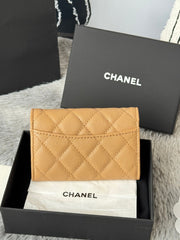 CHANEL 25S CLASSIC FLAP CARD HOLDER 11 IN GOLDEN CARAMEL CAVIAR GOLD HARDWARE