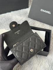 CHANEL 25S CLASSIC FLAP CARD HOLDER 11 IN BLACK CAVIAR SILVER HARDWARE