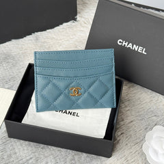 CHANEL 25S CARD HOLDER 11 IN SLATE BLUE CAVIAR GOLD HARDWARE