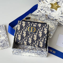 DIOR 25S 30 MONTAIGNE DAHLIA WALLET 11 IN BLUE DIOR OBLIQUE JACQUARD