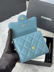 CHANEL 25S CF SMALL TRI FOLD WALLET 11 IN SLATE BLUE CAVIAR GOLD HARDWARE