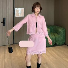 CHANEL 25S KNIT CARDIGAN WITH LACE COLLAR 415