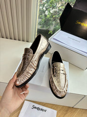 YSL 25S LOAFERS IN GOLD LAMBSKIN