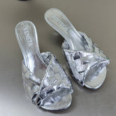 BLINK HIGH 5 CM MULE IN SILVER INTRECCIATO LEATHER