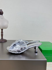 BLINK HIGH 5 CM MULE IN SILVER INTRECCIATO LEATHER