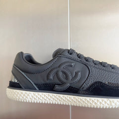 CHANEL 25S SNEAKERS WITH PATENT TOE 20MM IN BLACK CALFSKIN