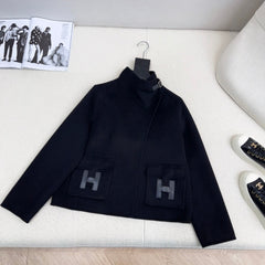 HERMES 25S DOUBLE-FACED WOOL STAND-COLLAR COAT 187