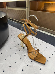 SATIN OPYUM HIGH SANDALS GOLDEN BROWN