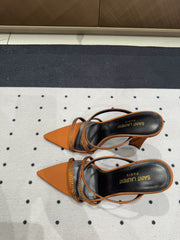 HIGH CRYSTAL STRAP SANDALS IN SANDSTONE SILK