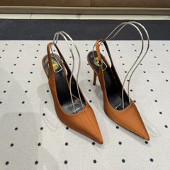 L'ENTRACTE SLINGBACK PUMPS IN BRONZE BROWN SATIN
