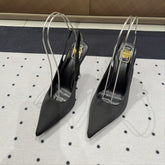 L'ENTRACTE SLINGBACK PUMPS IN BLACK SATIN