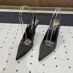 L'ENTRACTE SLINGBACK PUMPS IN BLACK SATIN