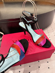 VLTN HIGH SANDAL 25S 60 MM IN BLACK SUEDE AND MULTICOLOR CALFSKIN