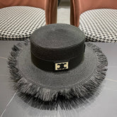 WIDE BRIM HAT MODEL 651883 IN BLACK WOVEN STRAW
