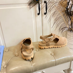 RUBBER SOLE SANDALS IN DARK BEIGE SUEDE