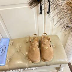 RUBBER SOLE SANDALS IN DARK BEIGE SUEDE