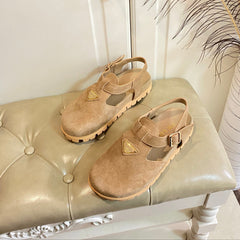 RUBBER SOLE SANDALS IN DARK BEIGE SUEDE