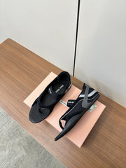 THONG SANDALS IN BLACK SUEDE MIX TECH FABRIC