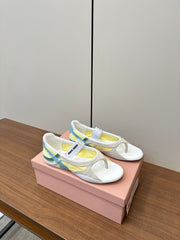 THONG SANDALS IN BEIGE SUEDE MIX YELLOW TECH FABRIC