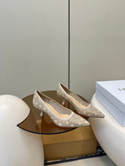 POINTED TOE HEELS 55MM IN NUDE MESH WITH RHINESTONES