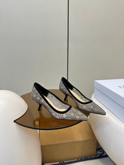 POINTED TOE HEELS 55MM IN BLACK MESH WITH RHINESTONES