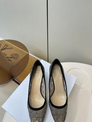 POINTED TOE HEELS 55MM IN BLACK MESH WITH RHINESTONES