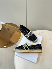 GRANVILLE ESPADRILLE BLACK OBLIQUE EMBROIDERED COTTON