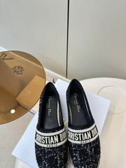 GRANVILLE ESPADRILLE BLACK OBLIQUE EMBROIDERED COTTON