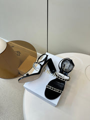 HIGH HEEL 25S SANDALS 85MM IN BLACK CALFSKIN RHINESTONES STRAP