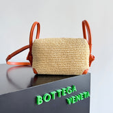 BOTTEGA VENETA 25S LOOP BAG 19 IN BURNT ORANGE RAFFIA AND CALFSKIN