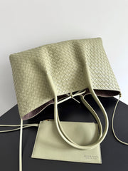 PINACOTECA REVERSIBLE TOTE BAG 43 IN MATCHA LAMBSKIN AND BROWN SUEDE