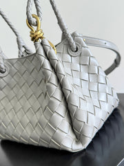 BOTTEGA VENETA 25S SMALL PARACHUTE 21 IN LIGHT GRAY CALFSKIN GOLD HARDWARE