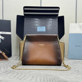PRADA 25S ENCHAINE MINI BAG 22 IN COGNAC CALFSKIN GOLD HARDWARE