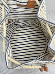 PRADA 25S DRAWSTRING BACKPACK 55 IN HORIZONTAL STRIPES CANVAS SILVER HARDWRE