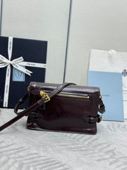 PRADA 25S SHOULDER BAG 23 IN DARK BROWN CALFSKIN GOLD HARDWARE