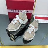 VIV' RUN SNEAKERS IN BEIGE TECHNICAL FABRIC WITH BROWN AND WHITE CALFSKIN