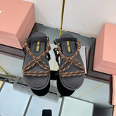 RIVIERE SANDALS IN BLACK CALFSKIN BROWN CORD