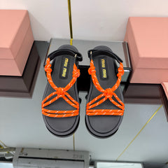 RIVIERE SANDALS IN BLACK CALFSKIN ORANGE CORD