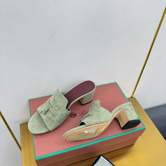 LP BLOCK HEEL SANDALS 25S IN SAGE GREEN SUEDE