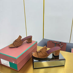 LP BLOCK HEEL SANDALS 25S IN BROWN SUEDE