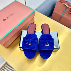 LP SANDALS 25S IN NAVY BLUE SUEDE WITH SILVER HARDWARE