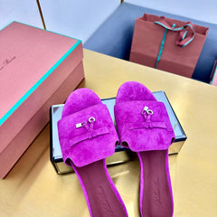 LP SANDALS 25S IN DARK PURPLE SUEDE WITH SILVER HARDWARE