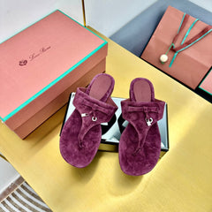 FLIP FLOPS IN WINE RED SUEDE AND HARDWARE SILVER