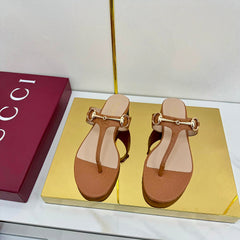 THONG SANDALS IN BROWN LAMBSKIN PRINTED LOGO WITH GOLD HARDWARE