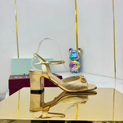 GG HEELED SANDALS 25S 65 MM IN GOLD LAMBSKIN WITH GOLD HARDWARE