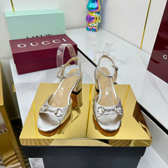 GG HEELED SANDALS 25S 65 MM IN SILVER LAMBSKIN WITH SILVER HARDWARE