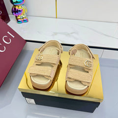 GG SANDALS 25S IN NATURAL STRAW CROCHET COTTON FABRIC