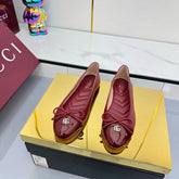 GG BALLET FLATS 25S IN RED LAMBSKIN MIX GLOSSY LEATHER WITH BOW